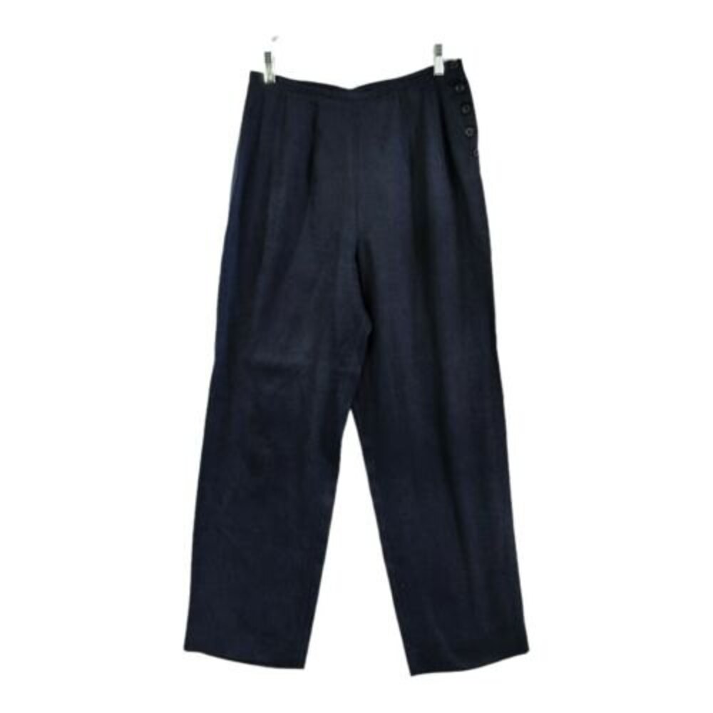 AKA Eddie Bauer Flat Front Pants Slacks Women's Size10 Side Button Closure Navy